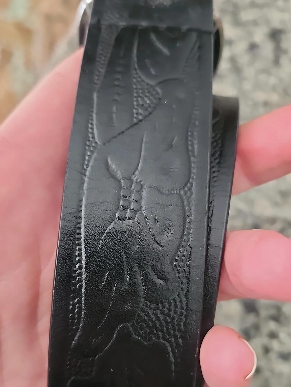 Nine West  Black Leather Belt with Silver Crystal Oval Buckle